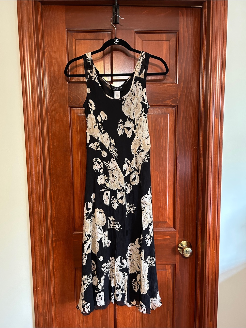 Jones New York Black Maxi Dress with Cream Floral Print